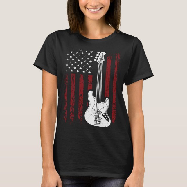 Cool Patriotic American Flag Bass Guitarist Guitar T-Shirt (Vorderseite)