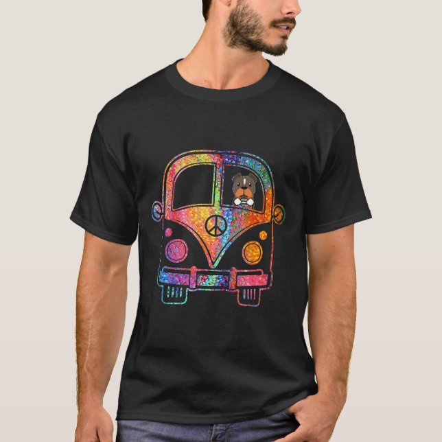 Cool Peace Amp Liebe Pitbull in Hippie Bus T-Shirt (Vorderseite)