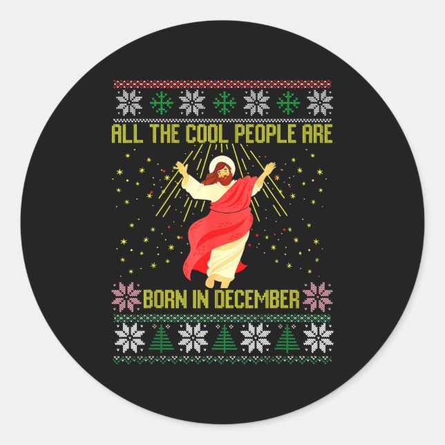 Cool People Are Born In December Christian Christm Runder Aufkleber (Vorderseite)