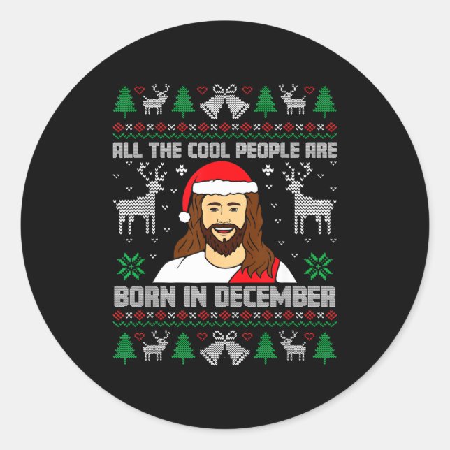Cool People Are Born In December Christian Christm Runder Aufkleber (Vorderseite)