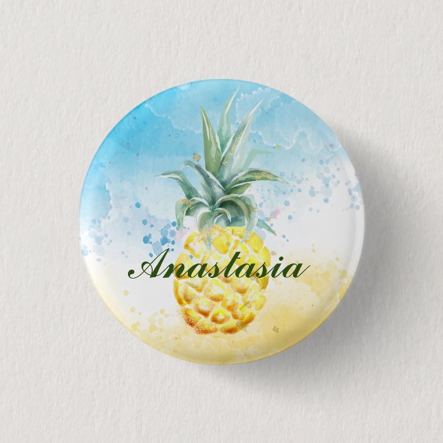Cool, Phantastisch, Ananas mit Namen Button (Vorderseite)