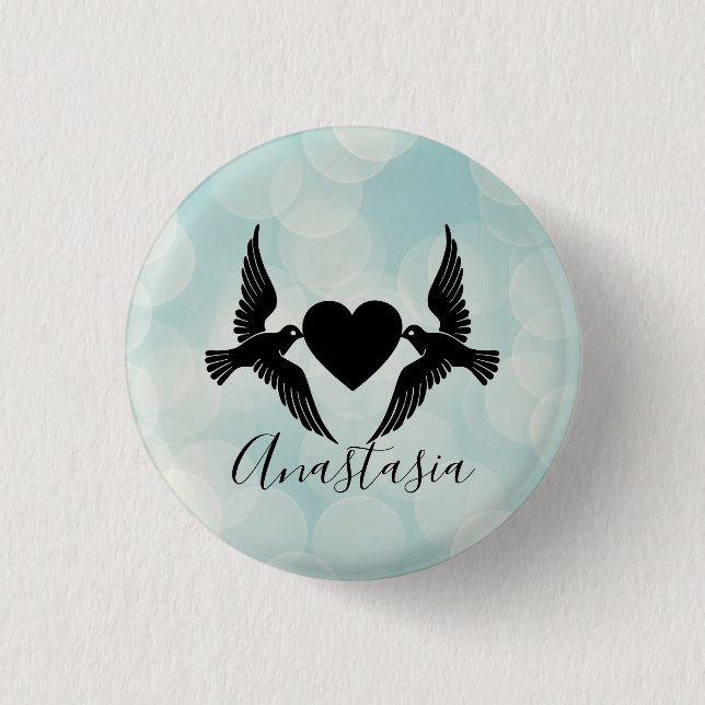 Cool, Phantastisch, Blaue Vögel mit Herzblut Button (Vorderseite)