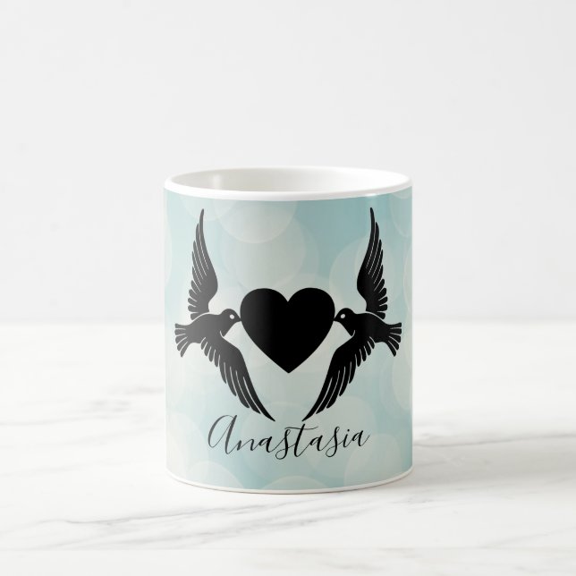 Cool, Phantastisch, Blaue Vögel mit Herzblut Kaffeetasse (Mittel)