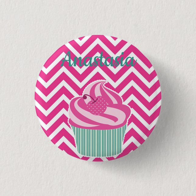 Cool, Phantastisch, Pink Cupcakes, weißer Name Button (Vorderseite)