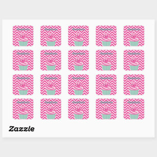 Cool, Phantastisch, Pink Cupcakes, weißer Name Quadratischer Aufkleber