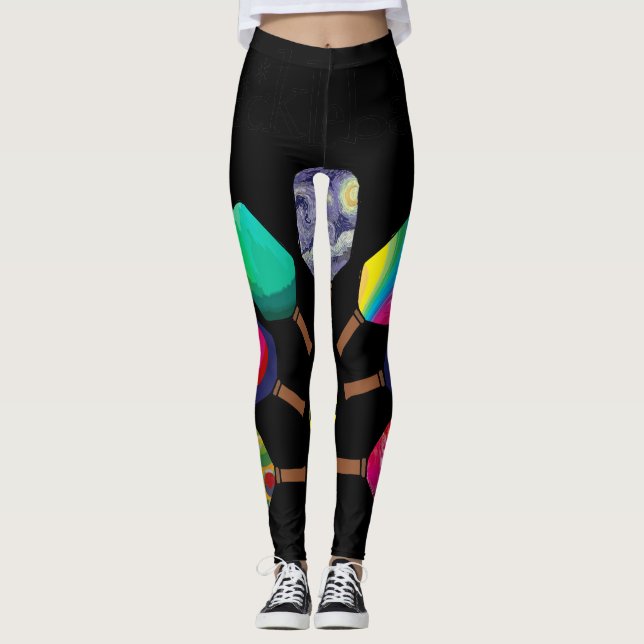 Cool Pickleball Paddle Sports Rainbow Leggings (Vorderseite)