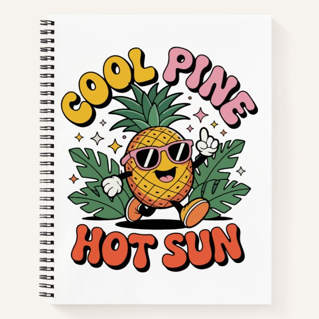 Cool Pine Hot Sun Retro Pineapple Summer Vibes Notizbuch (Vorderseite)
