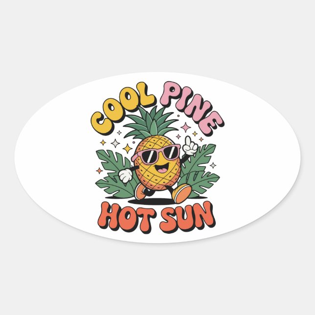Cool Pine Hot Sun Retro Pineapple Summer Vibes Ovaler Aufkleber (Vorderseite)