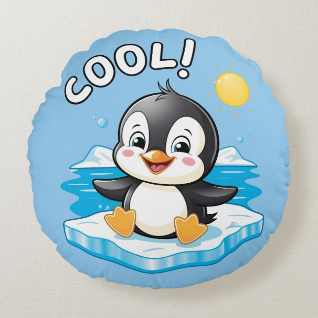 Cool! , Pinguin Rundes Kissen (Vorderseite)