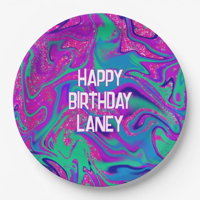 Cool Pink Aquamarin Glitzer Custom Girl Geburtstag Pappteller (Vorderseite)