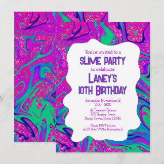 Cool Pink Aquamarin Glitzer Girls Geburtstag Slime Einladung