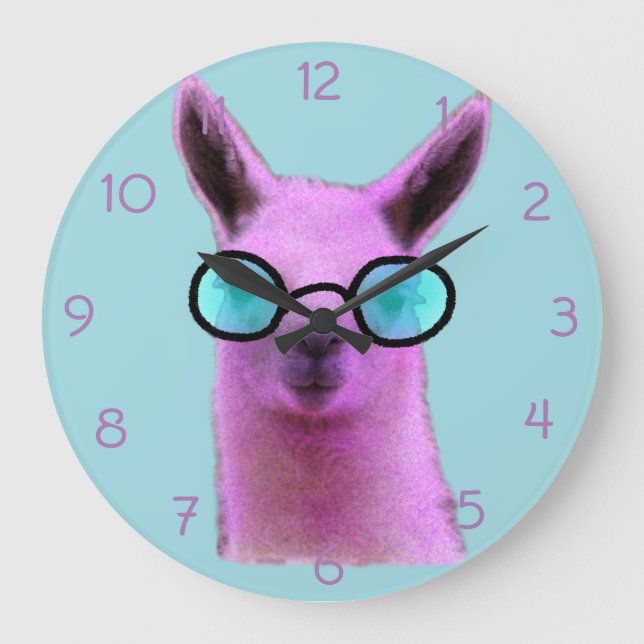 Cool Pink Llama! Große Wanduhr (Vorderseite)