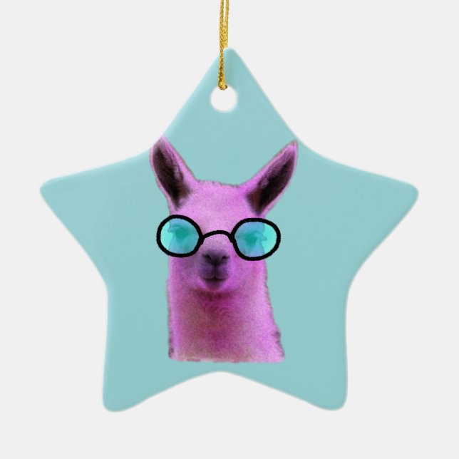 Cool Pink Llama! Keramik Weihnachtsschmuck (Vorne)