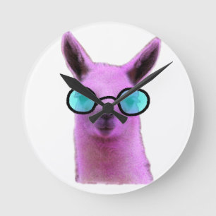Cool Pink Llama! Runde Wanduhr