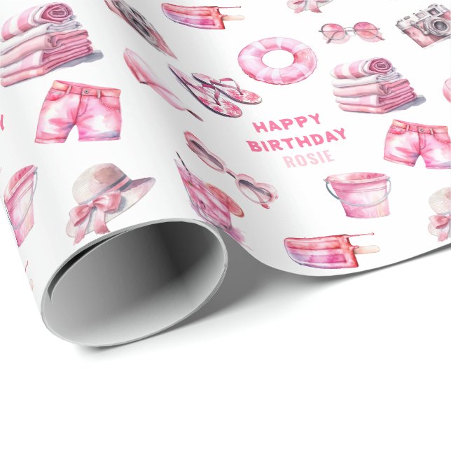Cool Pink Summer Girls Geburtstag Geschenkpapier (Rolleneckpunkt)
