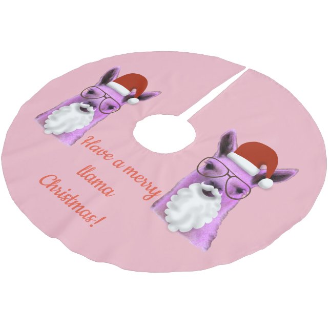 Cool Pink Weihnachts-Llama-Baumrock Polyester Weihnachtsbaumdecke (Schrägansicht)