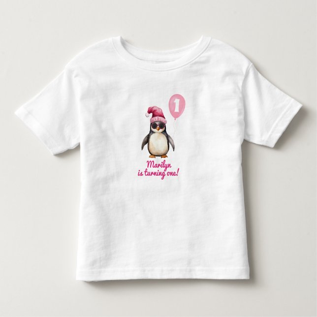 Cool Pink Winter Penguin Kleinkind T-shirt (Vorderseite)