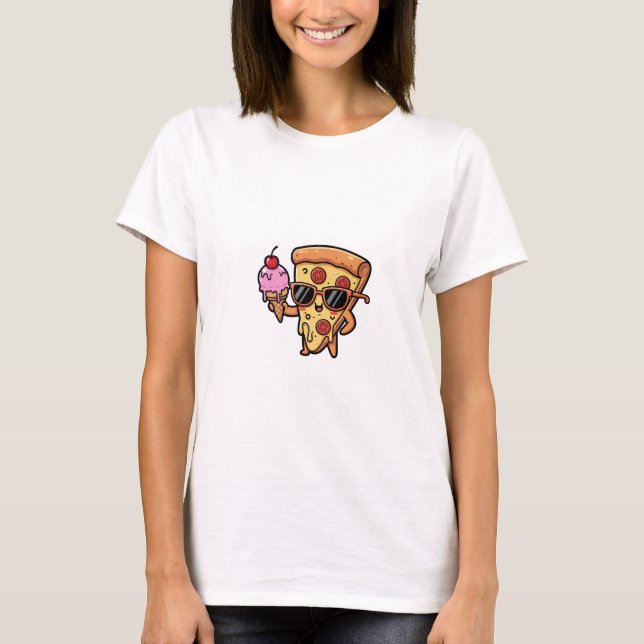 Cool Pizza Slice Character Wearing Sunglasses Hold T-Shirt (Vorderseite)