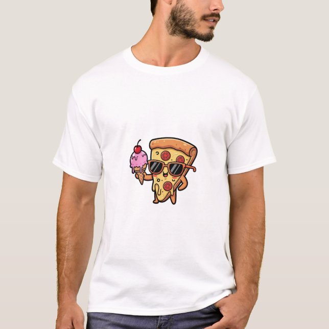 Cool Pizza Slice Character Wearing Sunglasses Hold T-Shirt (Vorderseite)