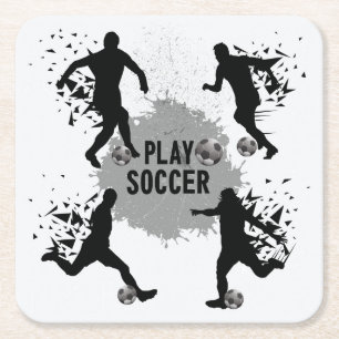 Cool Play Soccer Silhouetten Rechteckiger Pappuntersetzer