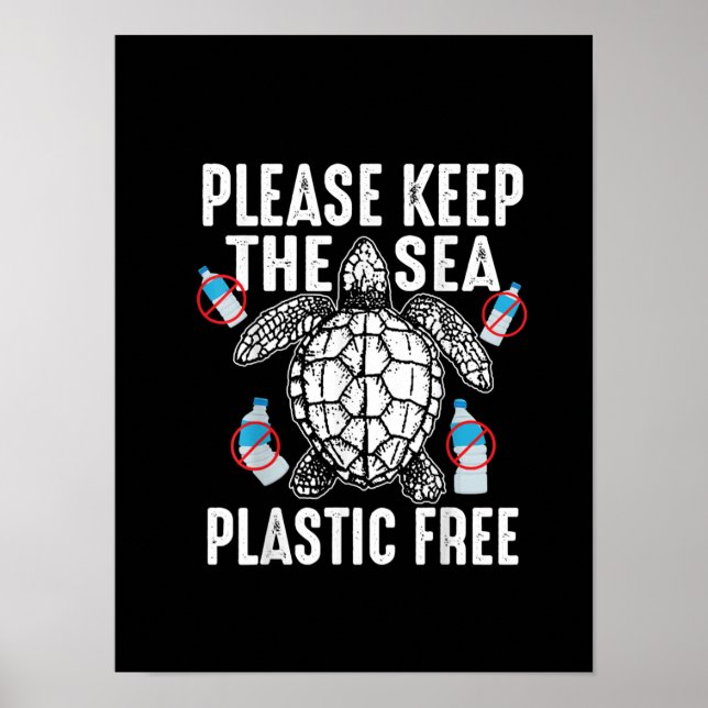 Cool Please Keep Sea Plastic Free Funny Turtle Poster (Vorne)