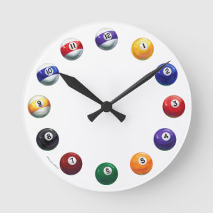 Cool Pool Balls Round Wall Clock Runde Wanduhr