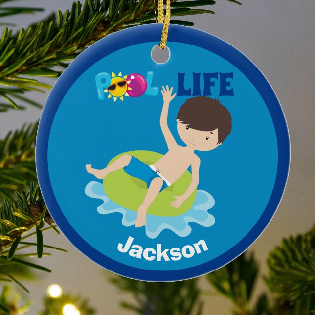 Cool Pool Boy Personalisiert Kids Swim Team Keramik Ornament (Von Creator hochgeladen)