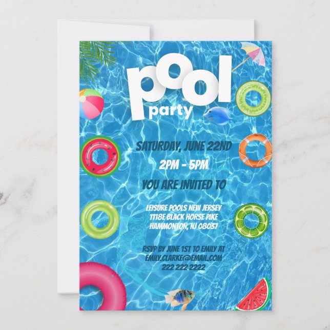 Cool Pool Party | Geburtstag schwimmen Einladung (Vorderseite)