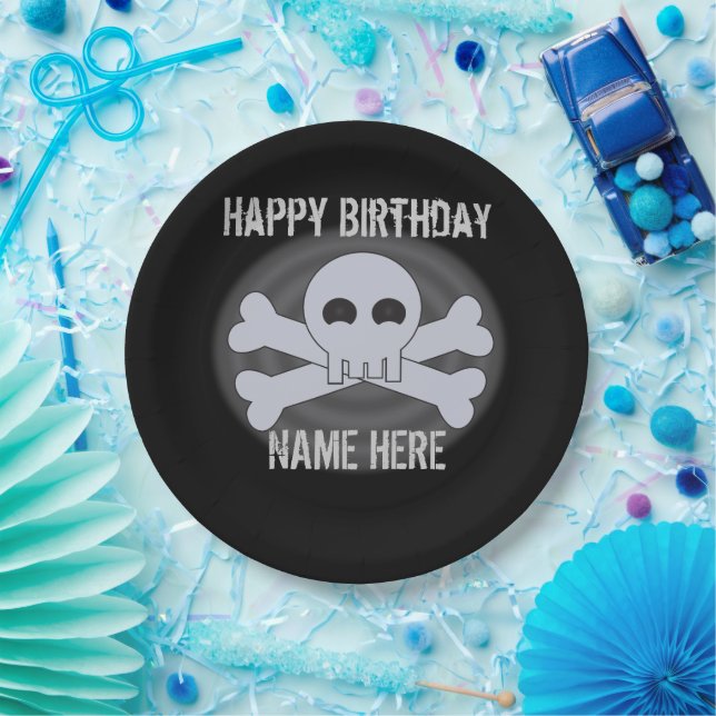 Cool Punk Custom Happy Birthday Skull Pappteller (Party)