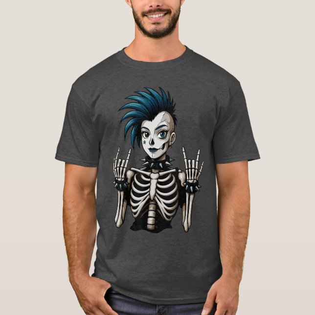 Cool Punk Girl Skeleton Punk Rock Goth Girl Girl T-Shirt (Vorderseite)