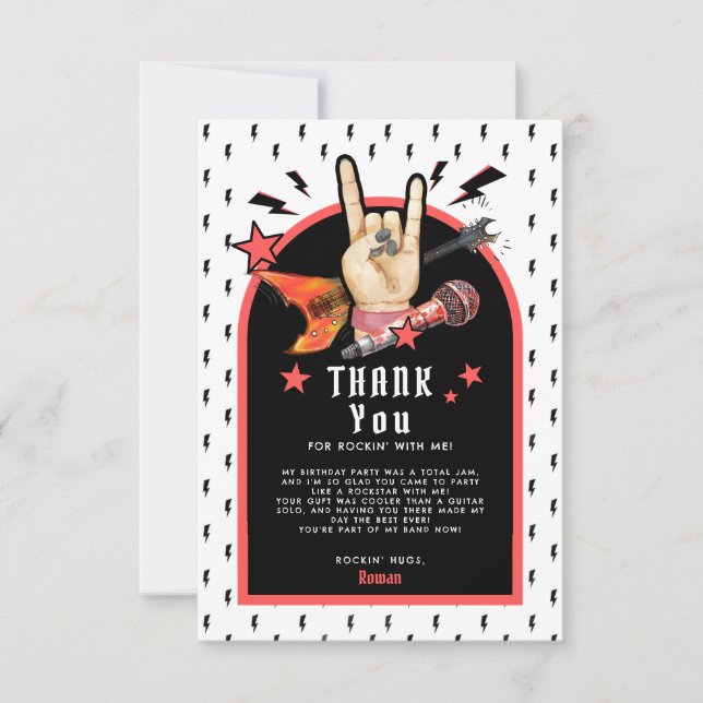 Cool Punk Rockstar Birthday Thank You Card Dankeskarte (Vorderseite)