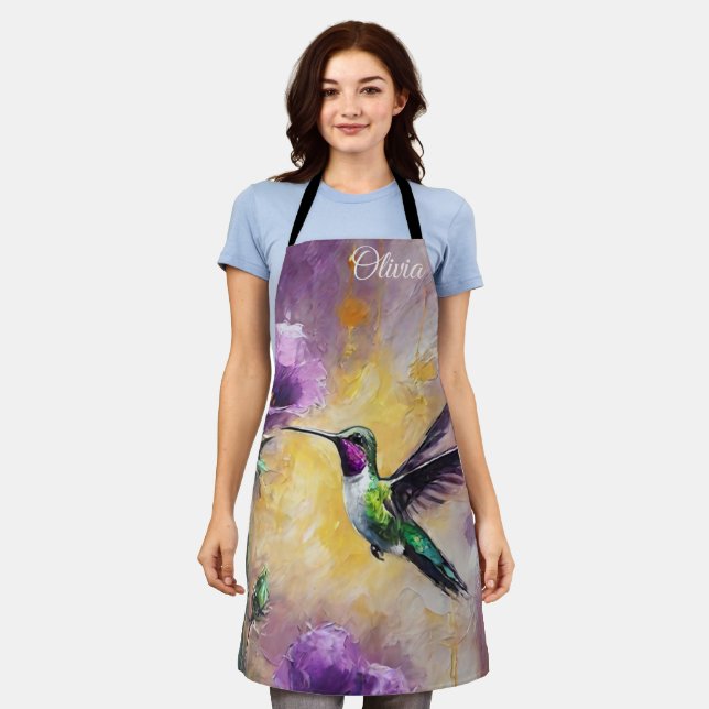 Cool Purple Flowers Hummingbird Koch Baker Womens Schürze (Getragen)