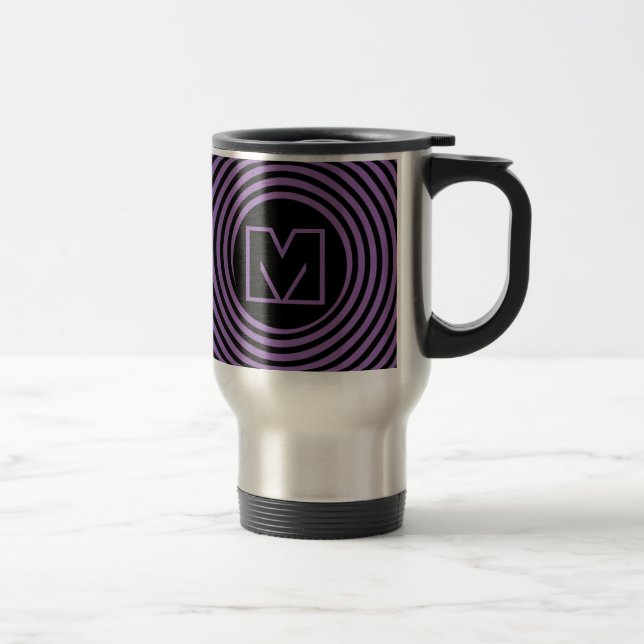 Cool Purple Spiral Vortex Monogram Reisebecher (Rechts)