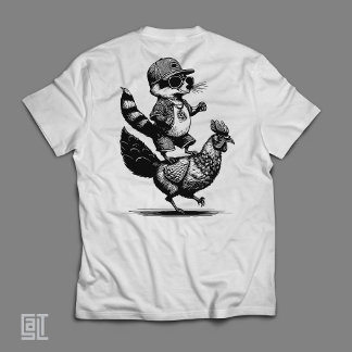 Cool Raccoon Riding a Chicken Funny Urban Animal T-Shirt