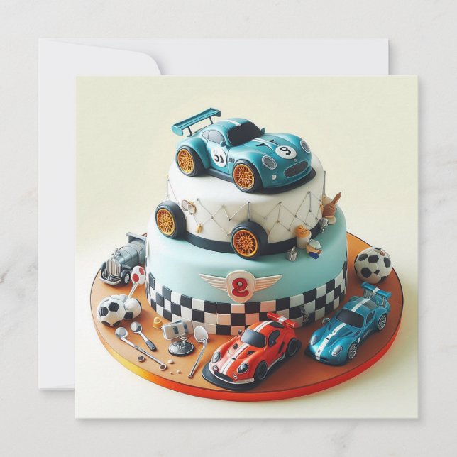 COOL RACE AUTO THEMA KINDERGEBURTSTAG CAKE KARTE (Vorderseite)