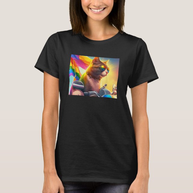 Cool Rainbow Cat LGBT Sunglasses Bisexual Funny Ki T-Shirt (Vorderseite)