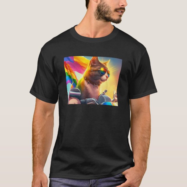 Cool Rainbow Cat LGBT Sunglasses Bisexual Funny Ki T-Shirt (Vorderseite)