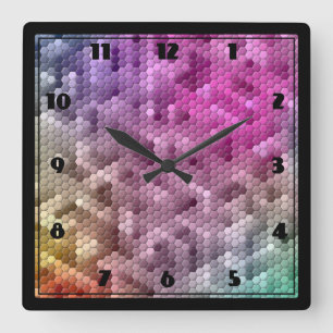 Cool Rainbow Color Mosaic Quadratische Wanduhr