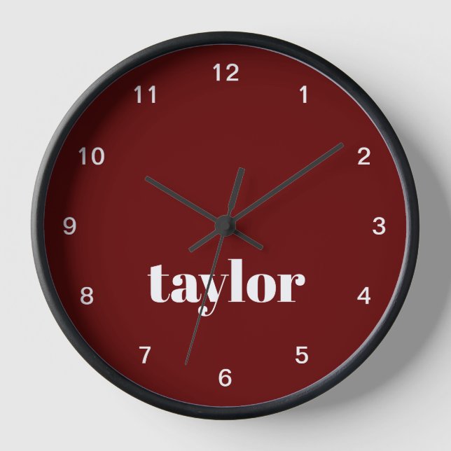 Cool Red Modern Minimalistisch Trendy Personalisie Uhr (Vorderseite)