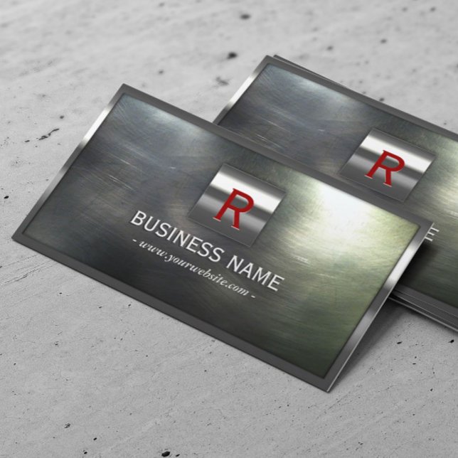 Cool Red Monogram Metal Steel Business Card Visitenkarte (Von Creator hochgeladen)