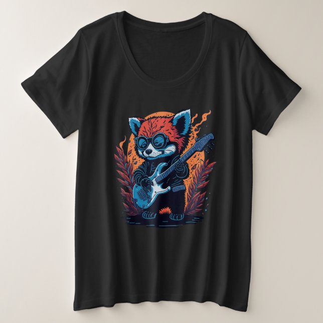Cool Red Panda Playing Guitar Graphic Animal Enthu Große Größe T-Shirt (Design vorne)