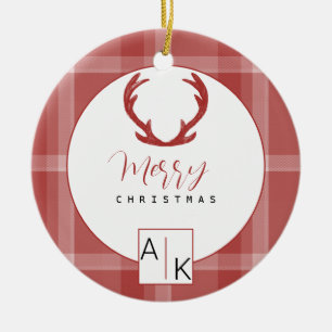 Cool Red Tartan Monogramm Keramik Ornament