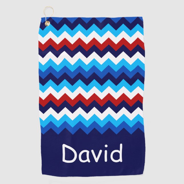 Cool Red White Blue Chevrons Monogram Golf Handtuc Golfhandtuch (Vorderseite)