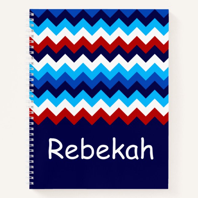 Cool Red White Blue Chevrons Monogram Notebook Notizbuch (Vorderseite)