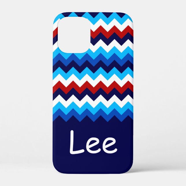 Cool Red White Blue Chevrons Monogram Phone Case (Rückseite)