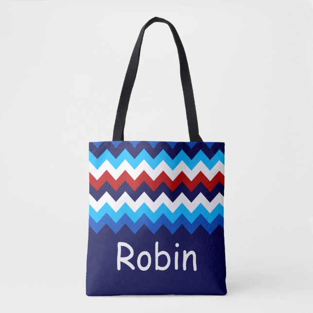 Cool Red White Blue Chevrons Monogram Tote Bag (Vorderseite)
