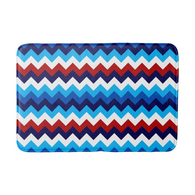 Cool Red White Blue Zickzack Print Medium Bath Mat Badematte (Vorderseite)