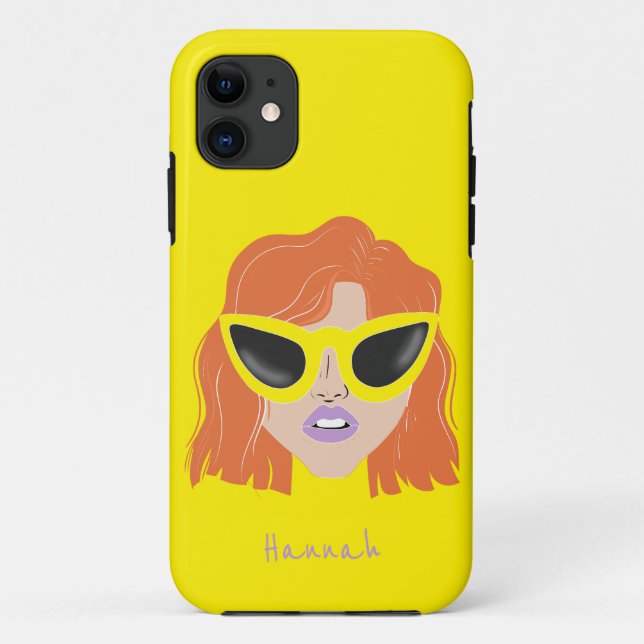 Cool Redhead with Glasses Yellow Custom Name Case-Mate iPhone Hülle (Rückseite)