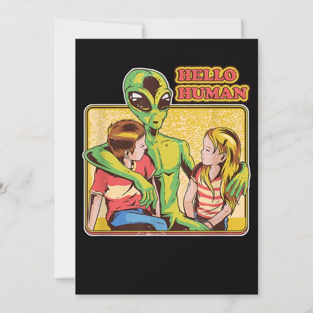 Cool Retro Alien ET Hello Humans Weltraumgalaxie Einladung (Vorderseite)