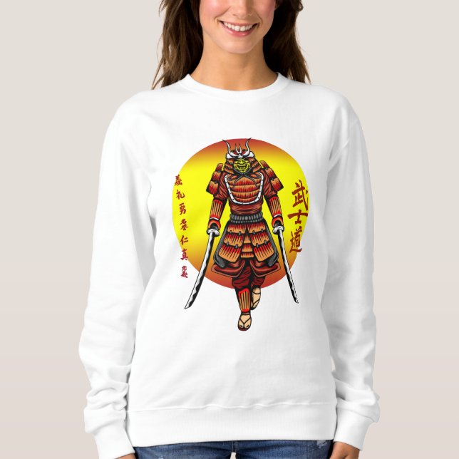 Cool Retro Armored Samurai mit 2 Katanas Sweatshirt (Vorderseite)